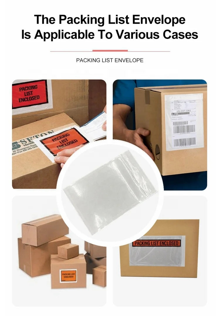 180mm(0)*270mm Clear Invoice Packing Slip Enclosed Document Envelope Waterproof for Shipping
