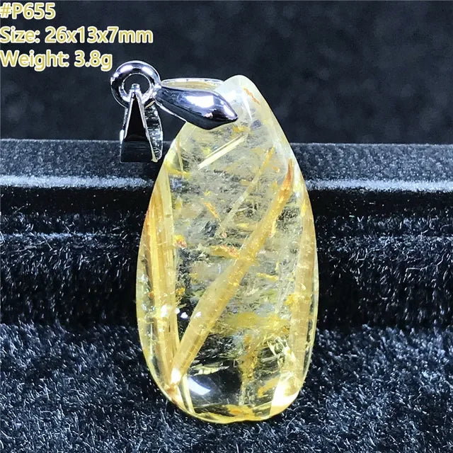 Natural Gold Rutilated Quartz Sterling Silver Pendant Necklace for Women & Men Healing Wealth Gift CCGTC Certified AAAAA