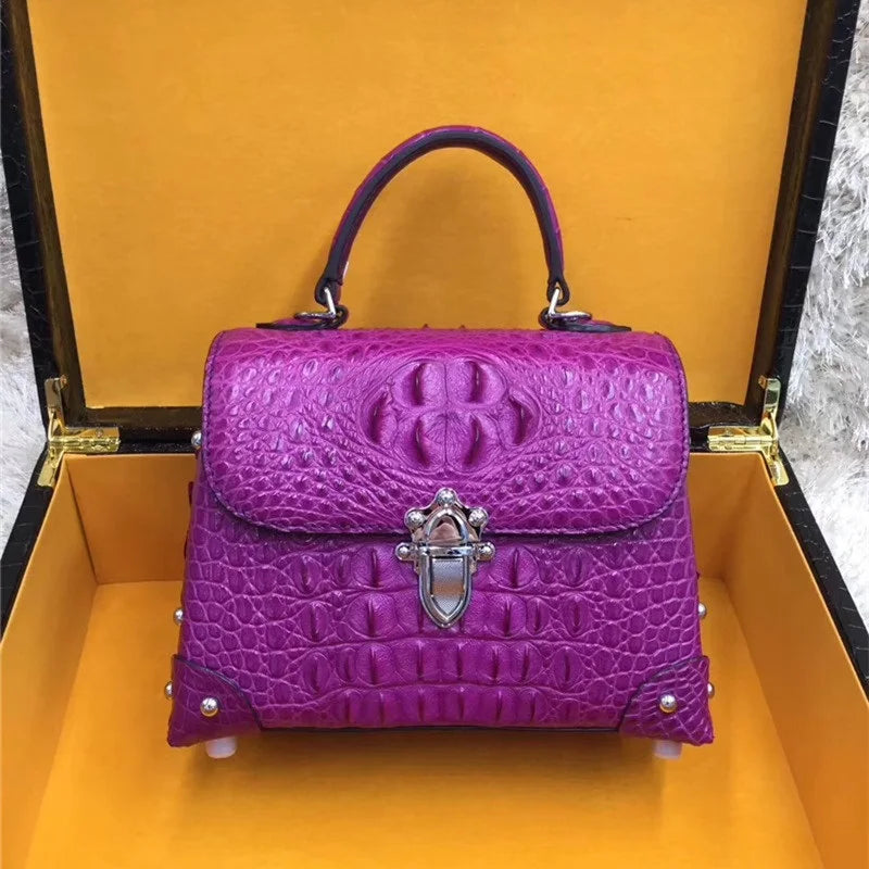 Authentic Exotic Crocodile Skin Women's Small White Purse Genuine Real Alligator Leather Lady Handbag Female Cross Shoulder Bag