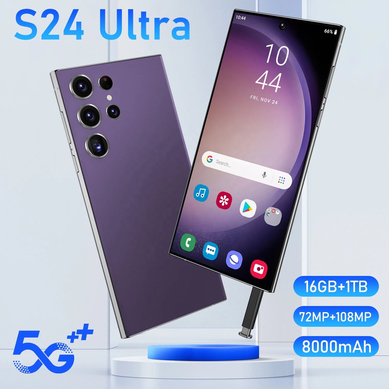 Tidesmit S24 Ultra 7.3 inch 5G smartphone with 16GB RAM 1TB storage and 108MP camera in sleek modern design