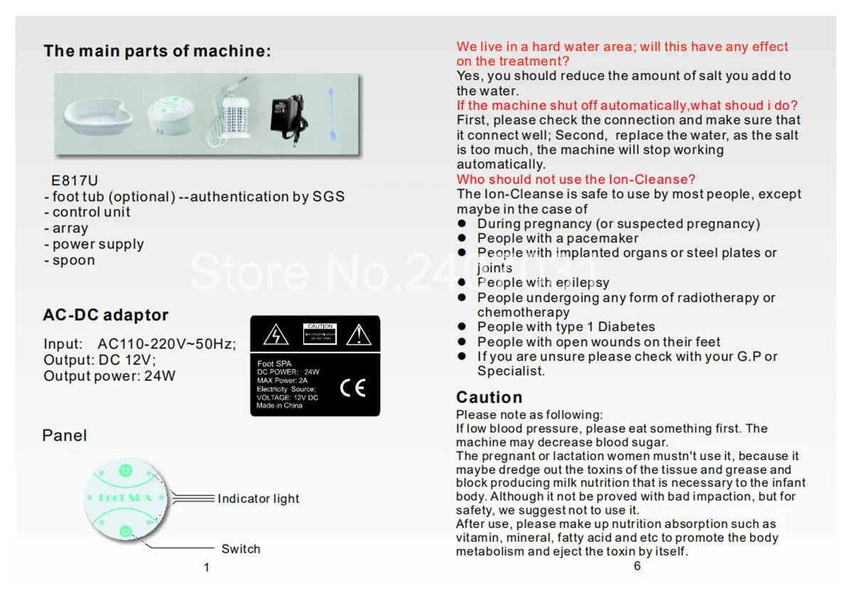 Ion detox foot spa machine parts, control unit, power adapter, and array for home aqua health therapy and cleansing.