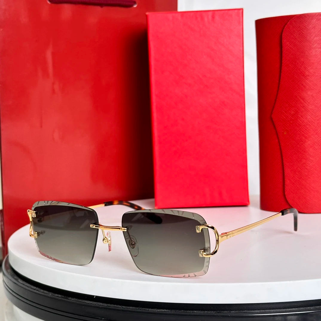 2026 LOGO Rimless Sunglasses Luxury Gold Rimless Blue Shades for Fashion Enthusiasts UV Protection Eyewear