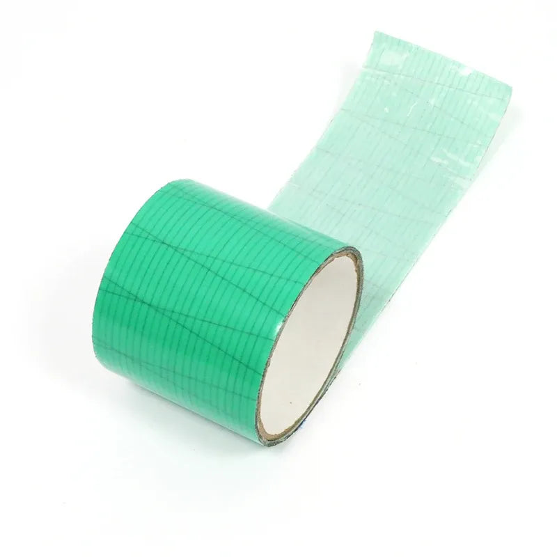 Green waterproof membrane tape roll with grid mesh surface and light backing strip