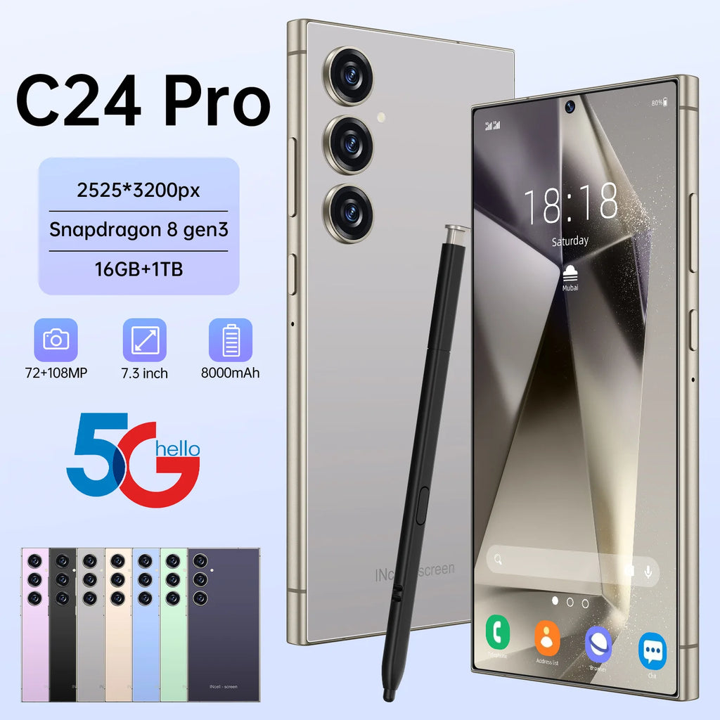 2025 Brand New S25 Ultra C24 I16 Pro Max 16GB+1TB 5G Smart Phone 7.3-Inch 48MP+108MP Android 5G Gaming Smartphone - Tidesmit