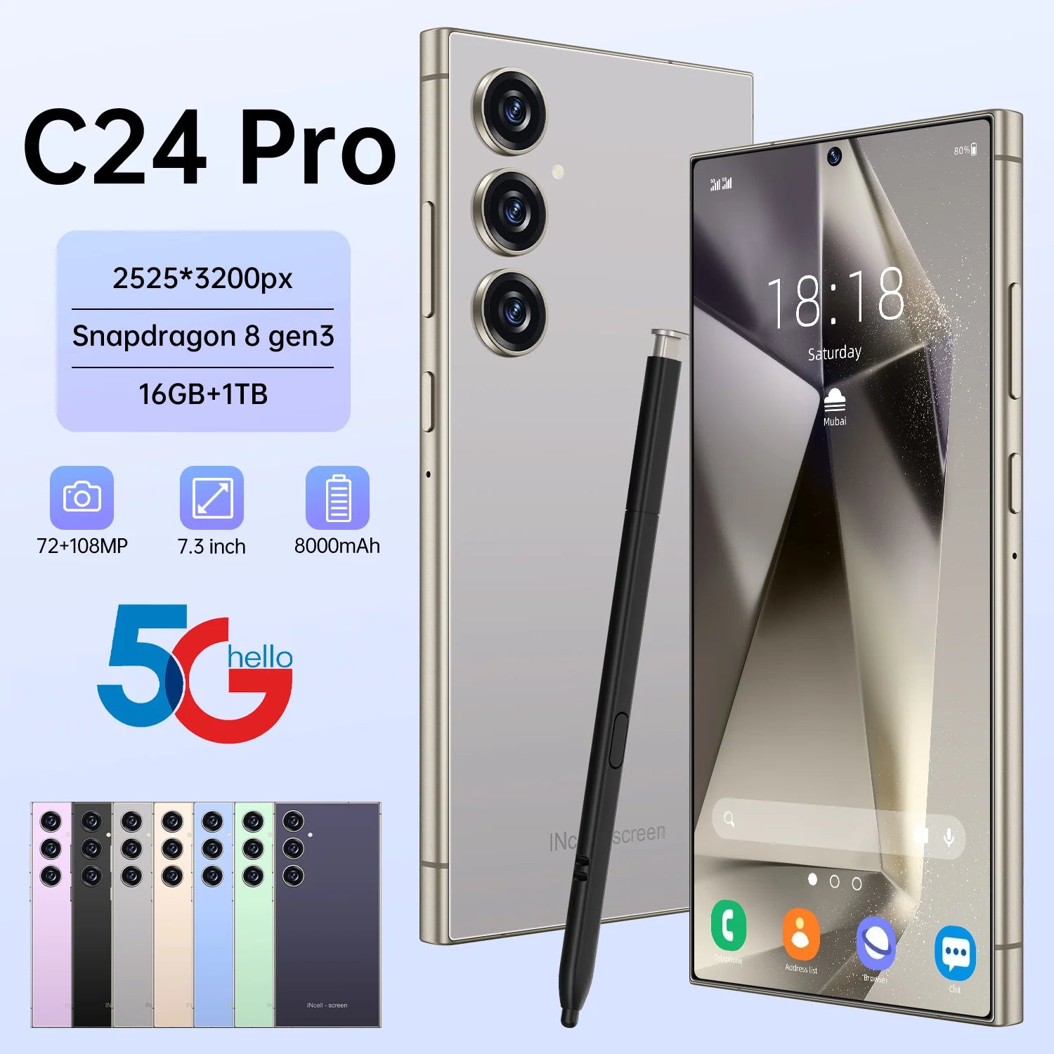 2025 Brand New S25 Ultra C24 I16 Pro Max 16GB+1TB 5G Smart Phone 7.3-Inch 48MP+108MP Android 5G Gaming Smartphone - Tidesmit