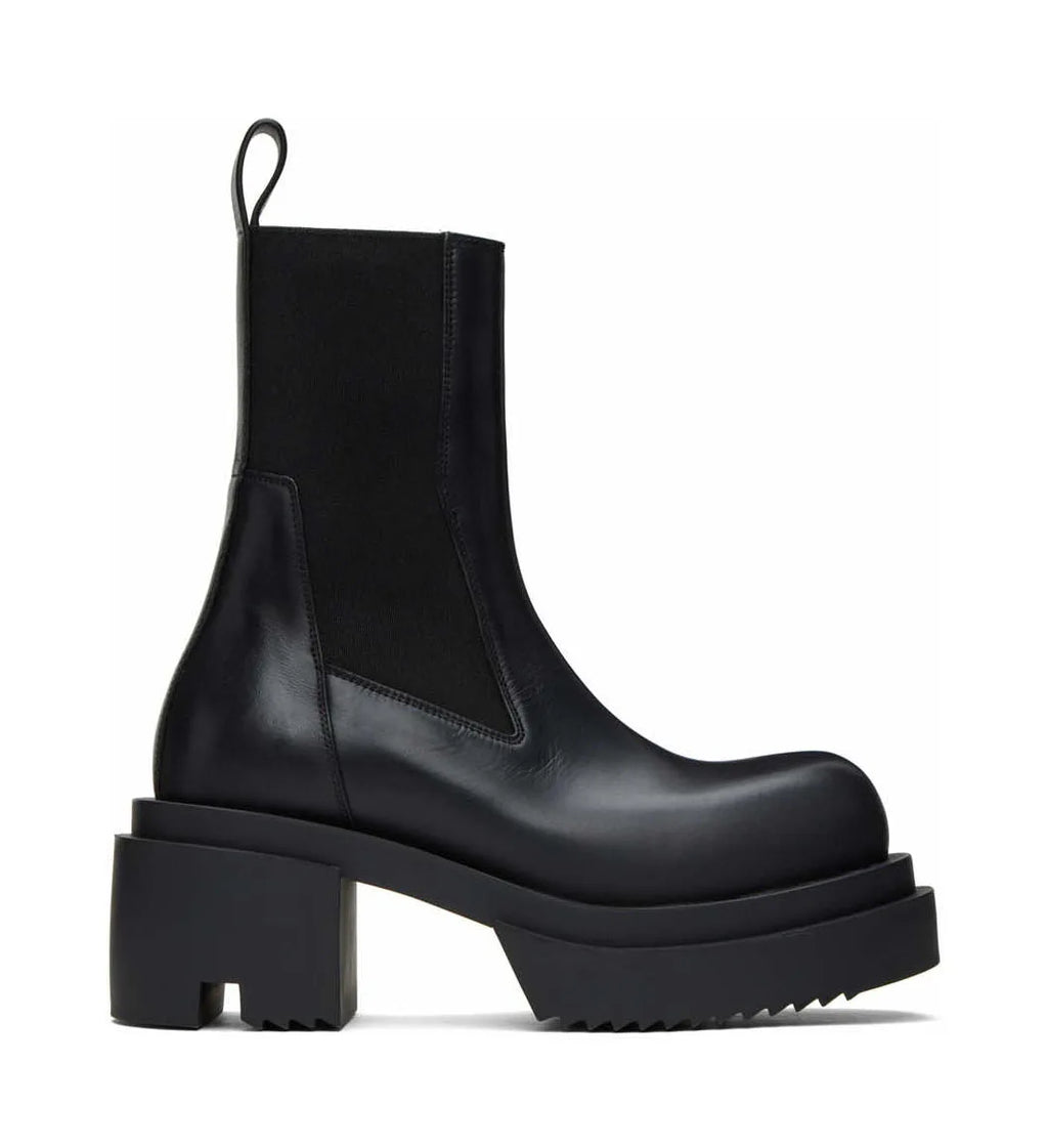Calfskin Boots in Black Original Unisex Women Platform Block Heel Dress Leather Shoes Men Chelsea Boots Beatle Bogun Ankle Boots