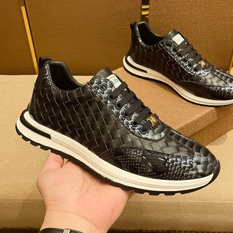 Luxury Sneakers Men's Fashion Leather Printed Bee Outdoor Casual Shoes Comfortable Men's Running Shoes