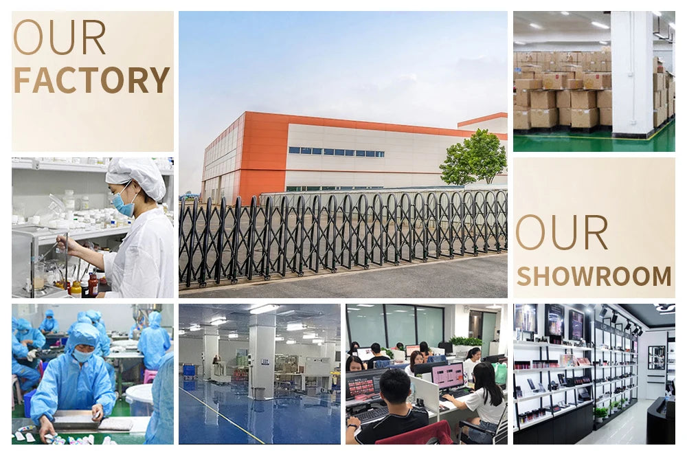 Cosmetic factory production, lab testing, and showroom display of long-lasting waterproof velvet matte liquid lipstick.