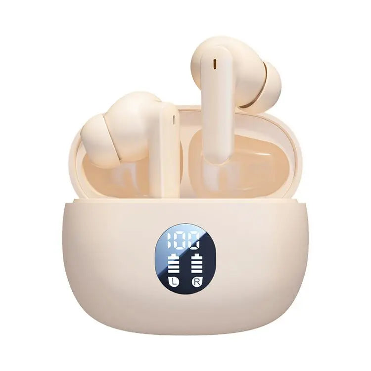 2025 New In-ear Wireless Sports Noise Canceling Earbuds with Led Battery Display Wireless Headphones Stereo Sound BTV5.4 Cream Tidesmit