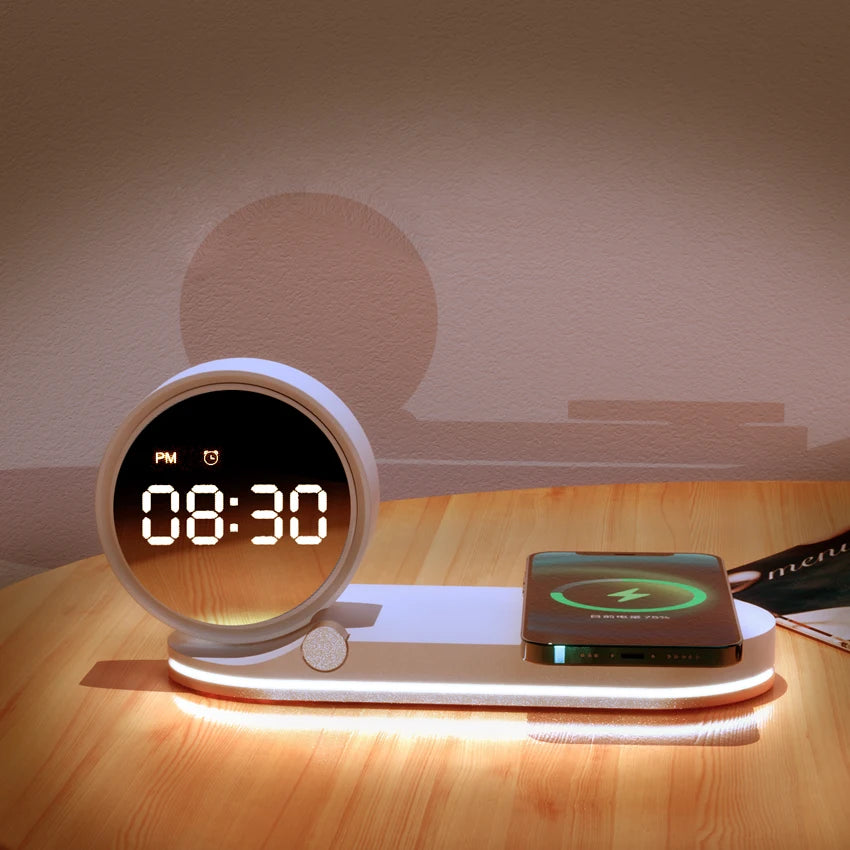 Power bank charger-Dropshipping Products 2025 Usa 15w Wireless Phone Charger with Clock 3 in 1 Wireless Charger With Night Light Custom Logo Hot Tidesmit