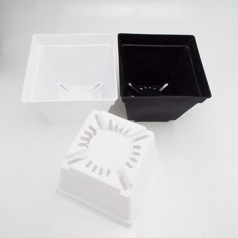 Mini square plastic flower pot set, white and black planters with inserts