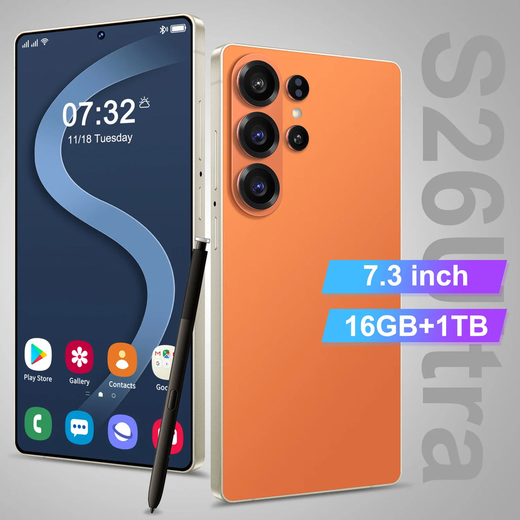 S26 Ultra 5G gaming smartphone with 16GB RAM 1TB storage and 108MP camera, side view, fourth product gallery image.