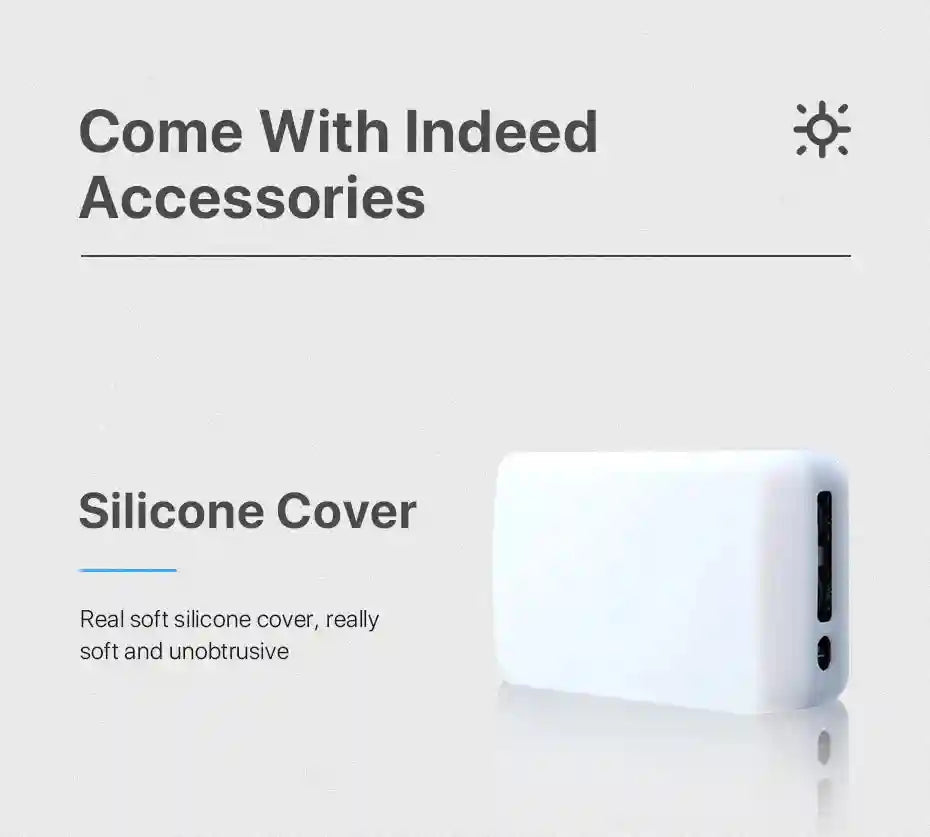 White, rectangular silicone cover for a small electronic device, designed for protection and a soft grip.
