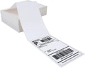 White thermal printer label stickers on backing sheet with barcode