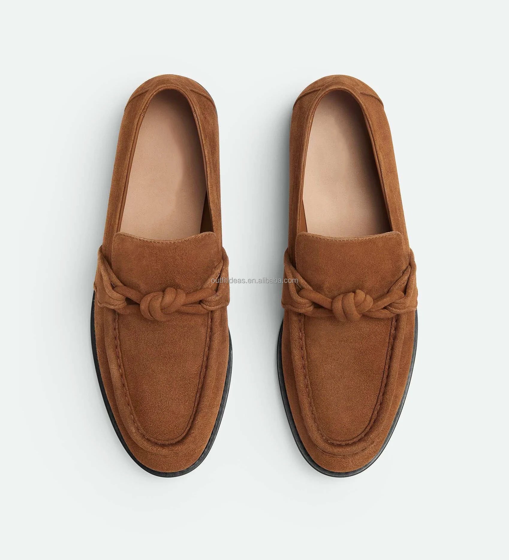 Calfskin Leather Loafers New With Tags Unisex Women Knot Soft Suede Loafers Genuine Leather Men Derby Shoes Brown Suede Loafers