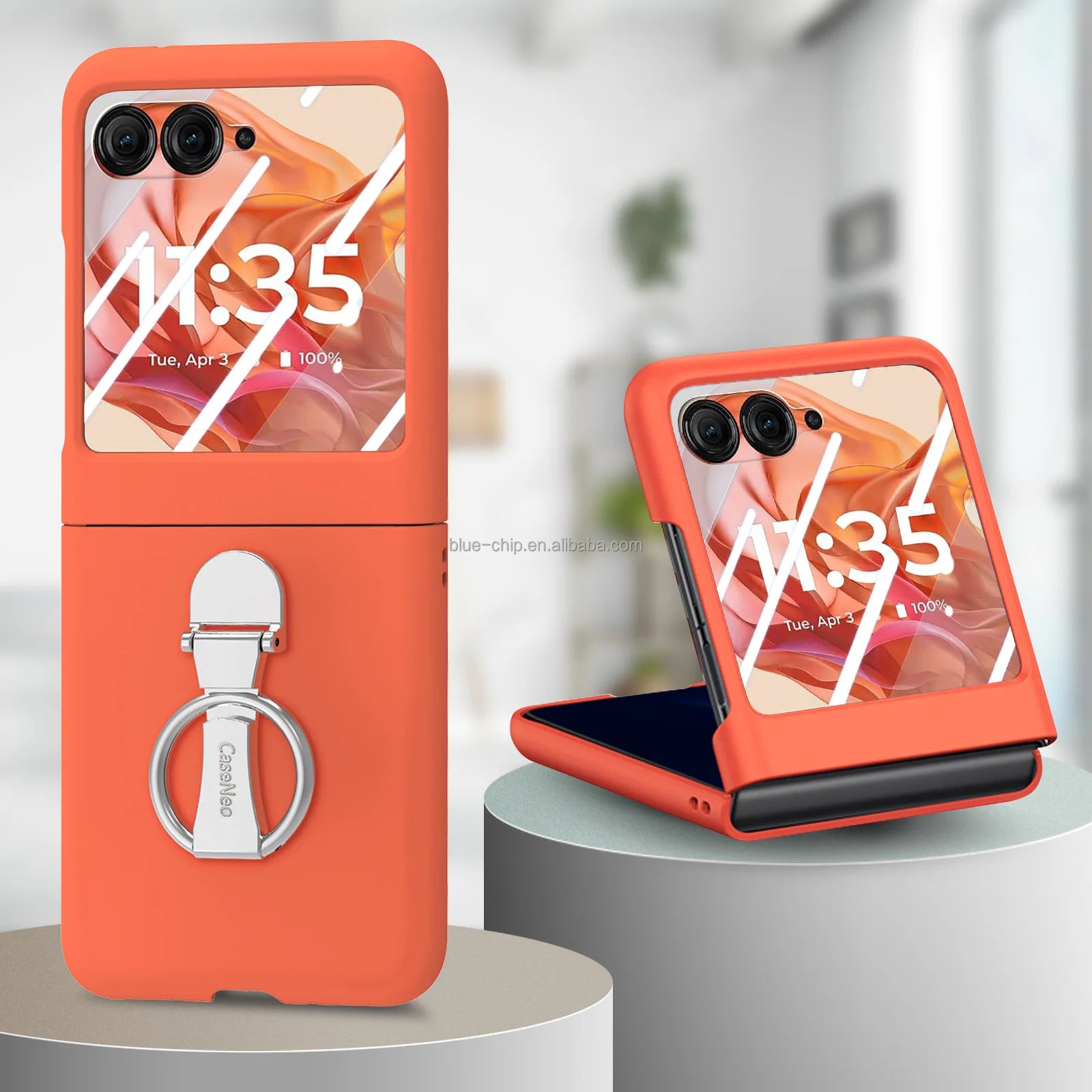 Ring Anti-Fall Promotional 2025 New Model Mobile Back Cover and Screen Protector Bulk Cell Phone Case for Motorola Razr 50 Ultra Orange (With Steel film) OPP Bag Tidesmit