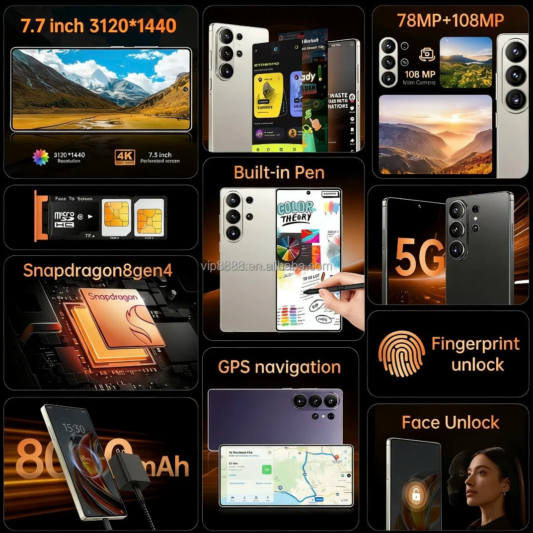 Tidesmit S26 Ultra smartphone featuring 7.7 inch 144Hz display, 22GB RAM, 2TB storage and Android 15 in sleek finish.