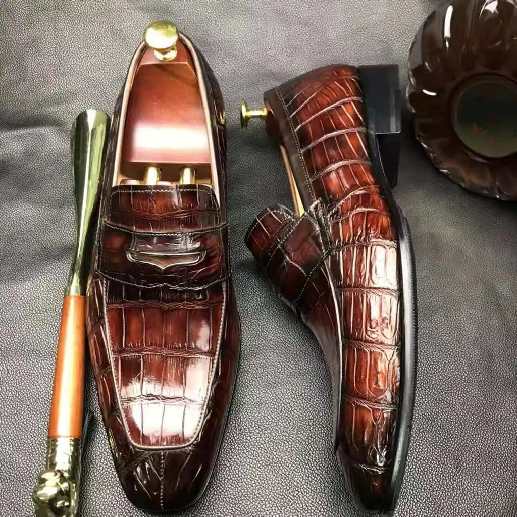 Goodyear Welt High Quality Shoes Men Luxury Handmade Men Shoes Genuine Crocodile Leather Wedding Party Loafers Shoes for Men