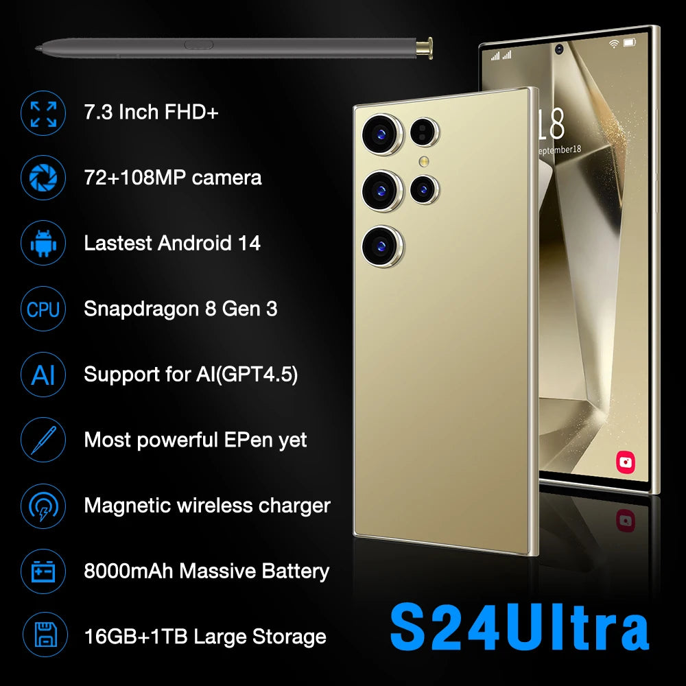 2024 New Ultra-high Speed S24 Ultra 16GB+1TB 5G Smart Phone 7.2-inch 3-7MP Snapdragon 8+2 Android 14 Game Phone - Tidesmit