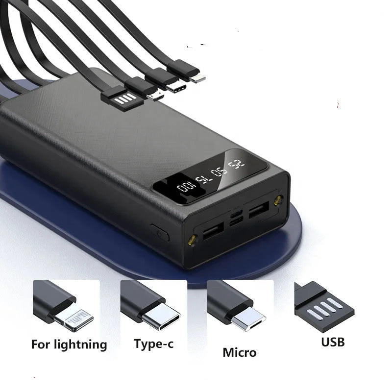 Power bank charger-Dual USB 10000mah PowerBank Fast Charge Built-In Cable 5000mah Plastic Digital LED Display Portable for Mobile Phones Micro USB Tidesmit