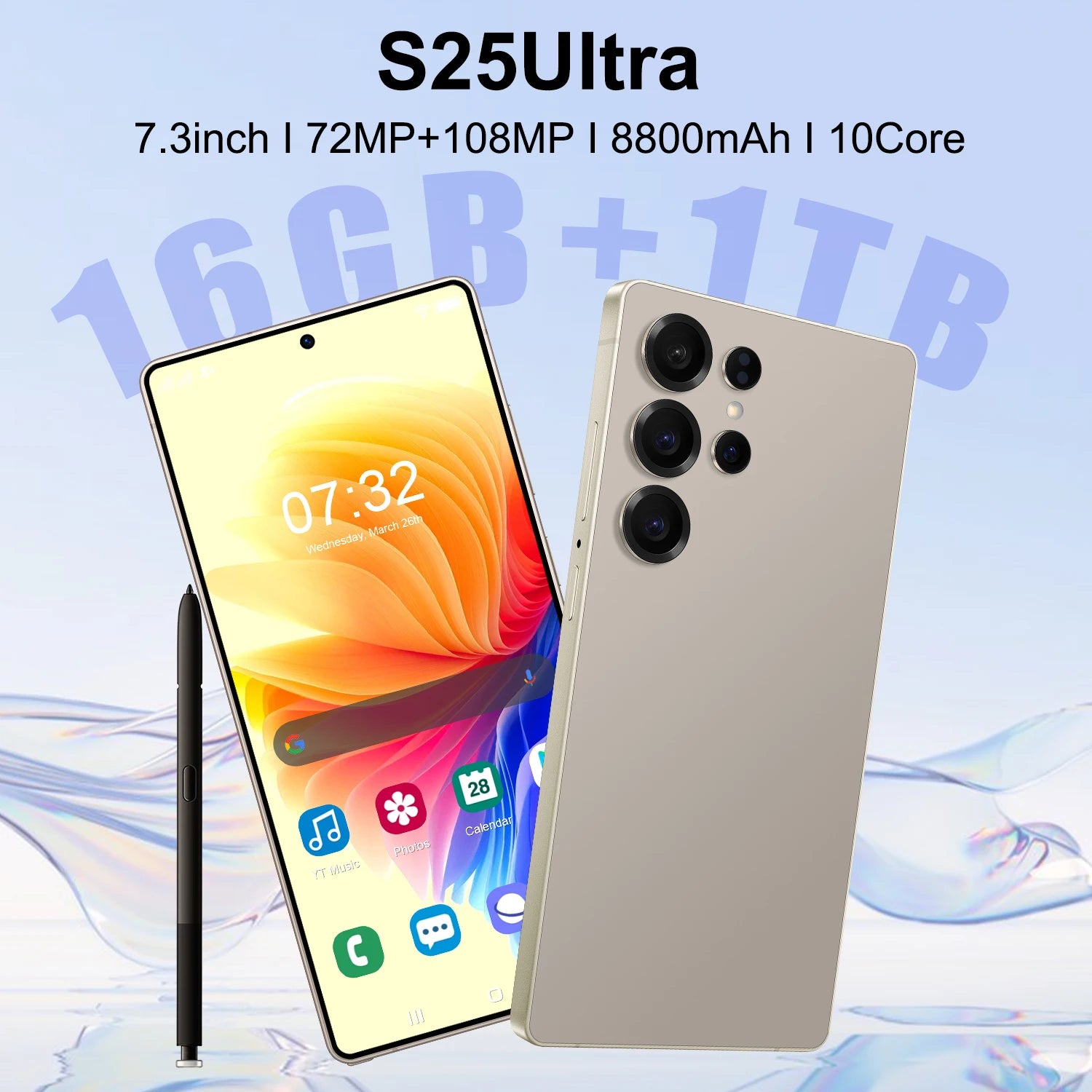 Android 5G Smartphone 7.3 Inch 16GB RAM 1TB Storage Unlocked Tidesmit