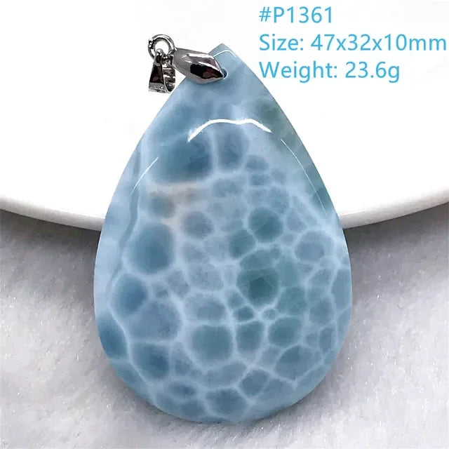 Natural Blue Larimar Trendy Necklace Pendant Women Men Gift Beads 925 Sterling Silver Dominica Water Drop Crystal Stone Jewelry
