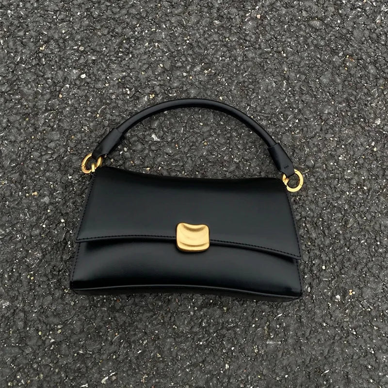 Lzx High-quality Ladies Luxury New Design Black PU-lined Magnetic Clasp Lock Two-strap Square Underarm Handbag 2026