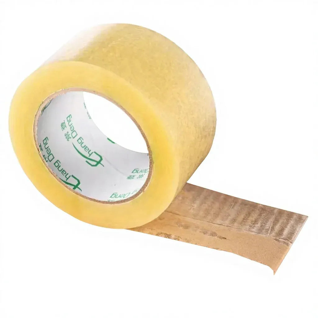 Transparent yellow packing tape roll with carton sealing strip, pressure sensitive waterproof