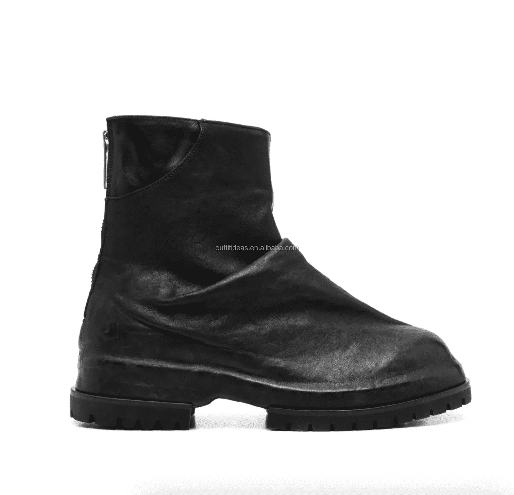 Secure Fit Zip-Up Round Toe Ankle Pleats Distressed Men Trendy Safety Boot Marathon Biker Heavy Nylon Marathon Distressed Boot