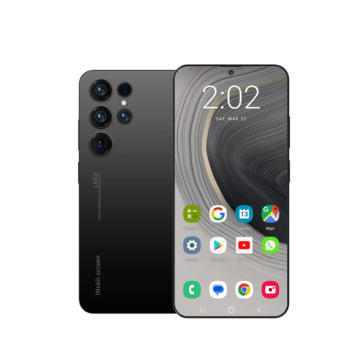 S26 Ultra 5G smartphone, black, quad rear cameras with front home screen