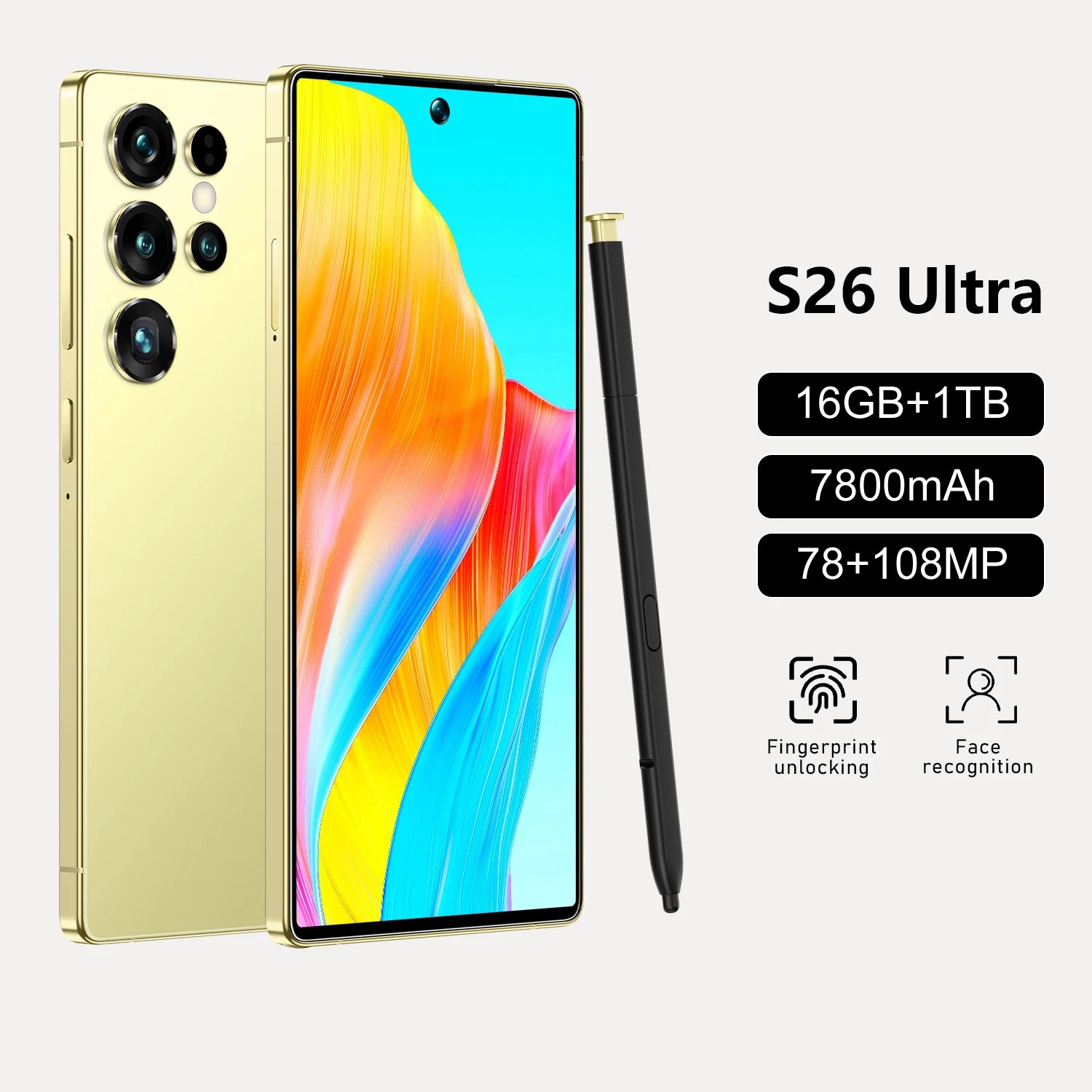 S26 Ultra 5G Smartphone: 16GB RAM, 1TB Storage, 7.3 Inch Display Yellow 16g 1TB Tidesmit