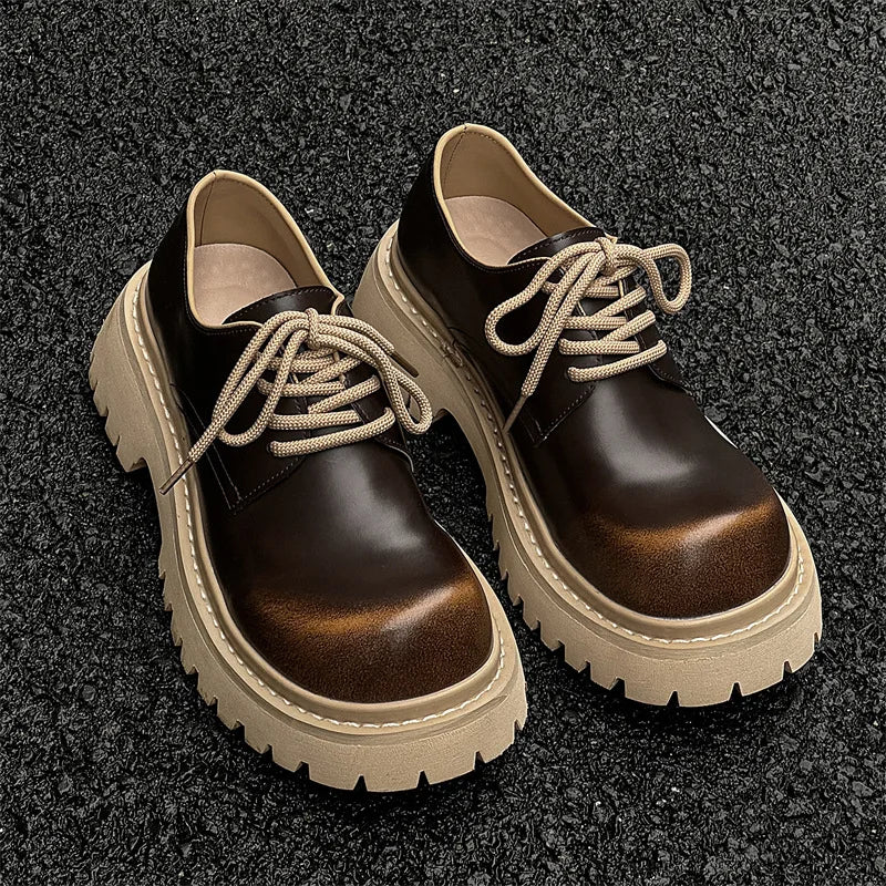 Men's Waterproof Winter Thick Sole Round Toe Lace-Up Formal Shoes with Microfiber Leather Upper and Shock-Absorbent Outsole