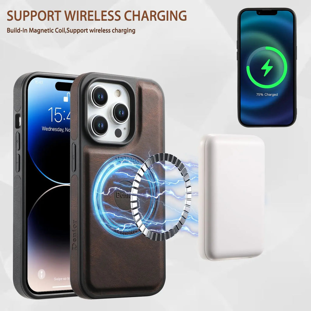 Denior | Magnetic Wallet Card Holder(5Cards) Wireless Charging Phone Case | for iPhone 16 15 14 13 12 Pro Max Plus Tidesmit