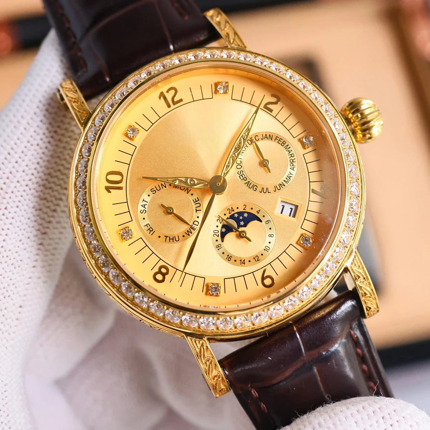 Fashionable Luxury Watches Engraved Dials Calendar Display High Quality Watches for Men Formal Occasions Mechanical Wristwatches