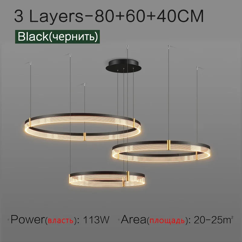 Nordic LED Ring Light Chandelier | Adjustable Color Temperature 3-Layer A3 Layers 80 60 40cm Tidesmit