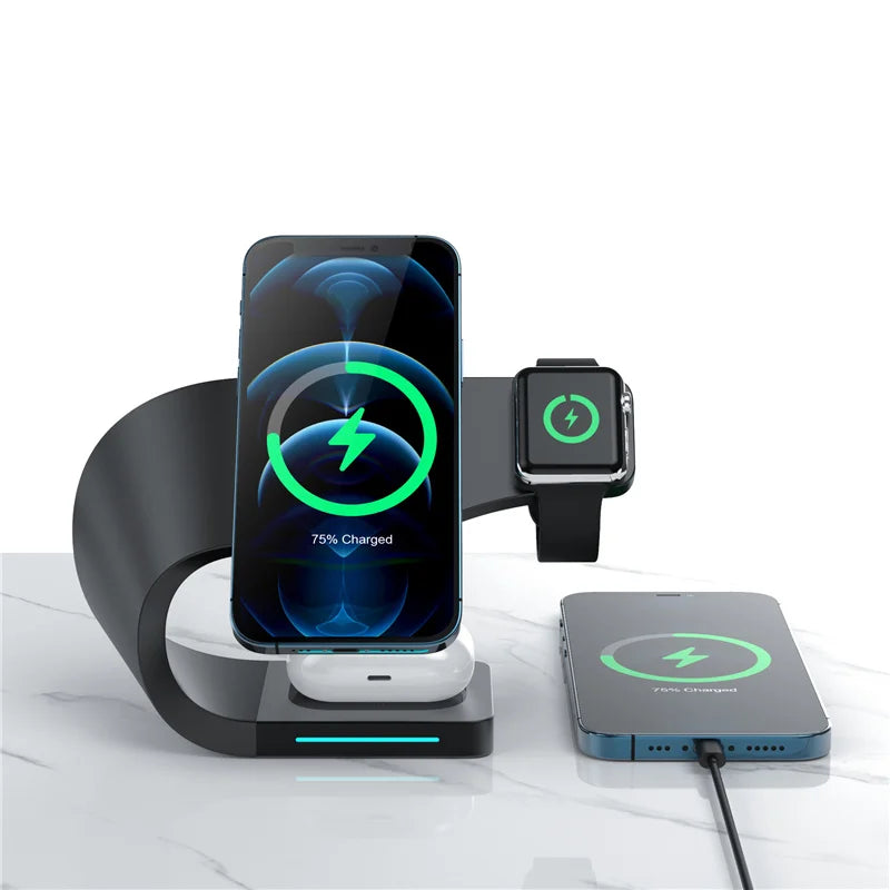 4 in 1 Magnetic Multifuncion Station 3 in 1 Wireless Charger Stand for Phone IWatch 10W 15W Fast Charging Tidesmit