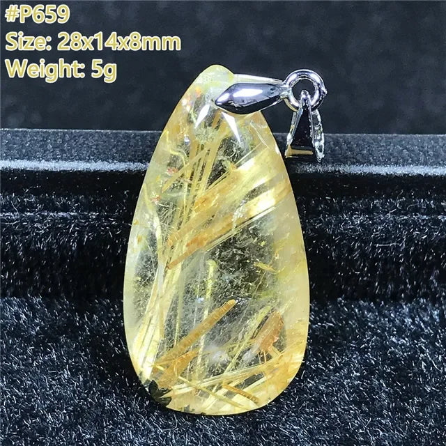 Natural Gold Rutilated Quartz Sterling Silver Pendant Necklace for Women & Men Healing Wealth Gift CCGTC Certified AAAAA