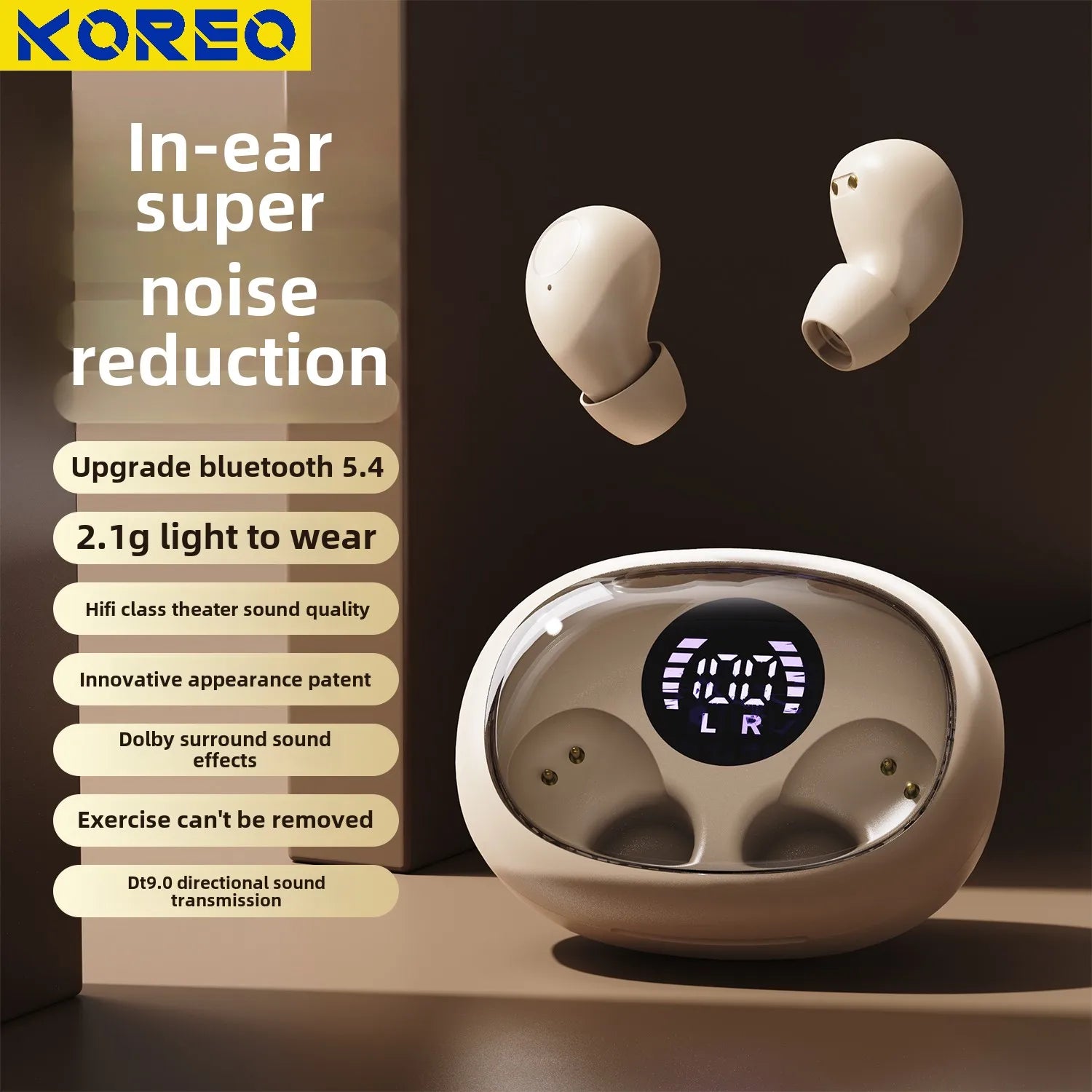 Mini Wireless for Bluetooth Earbuds Long Battery Life Noise Cancelling LED for Sleep/Work In-Ear Tidesmit