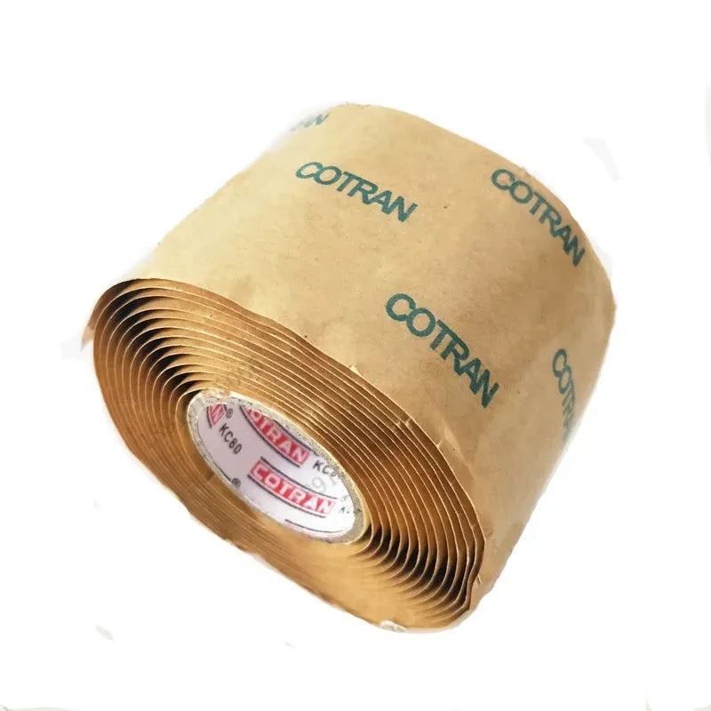 Waterproof mastic tape roll showing inner core label and wound coil