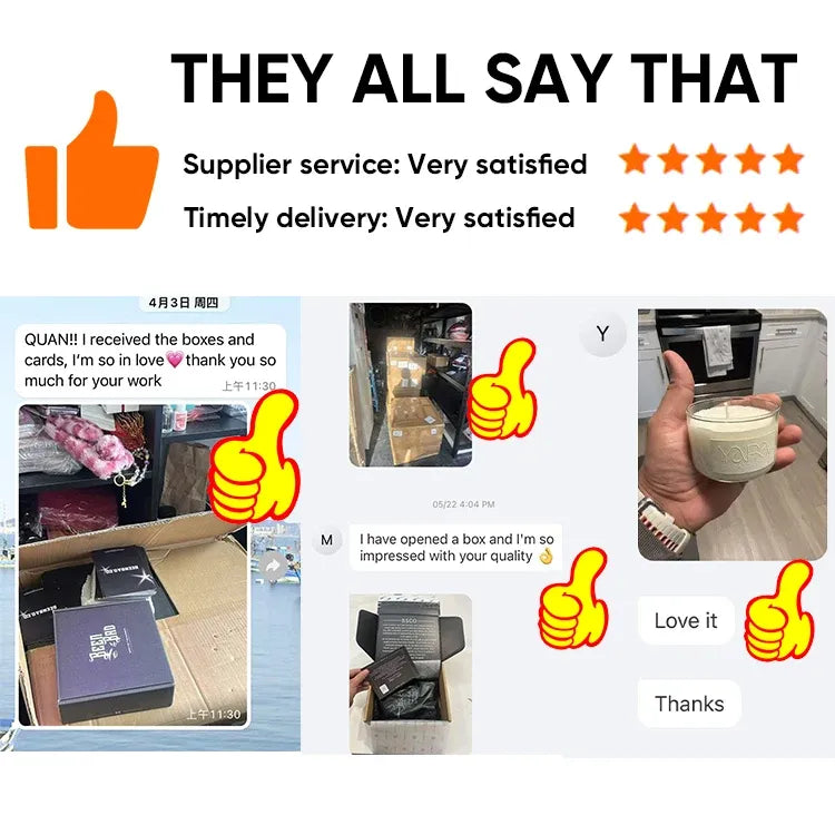 Customer review graphic with thumbs-up icons and star ratings