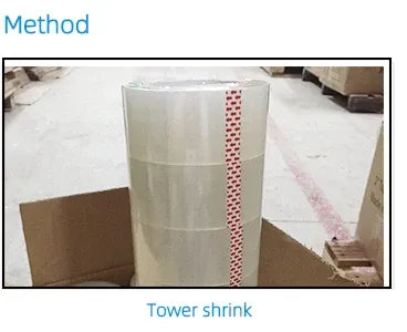 Packaging tape applied vertically on shrink-wrapped cardboard box