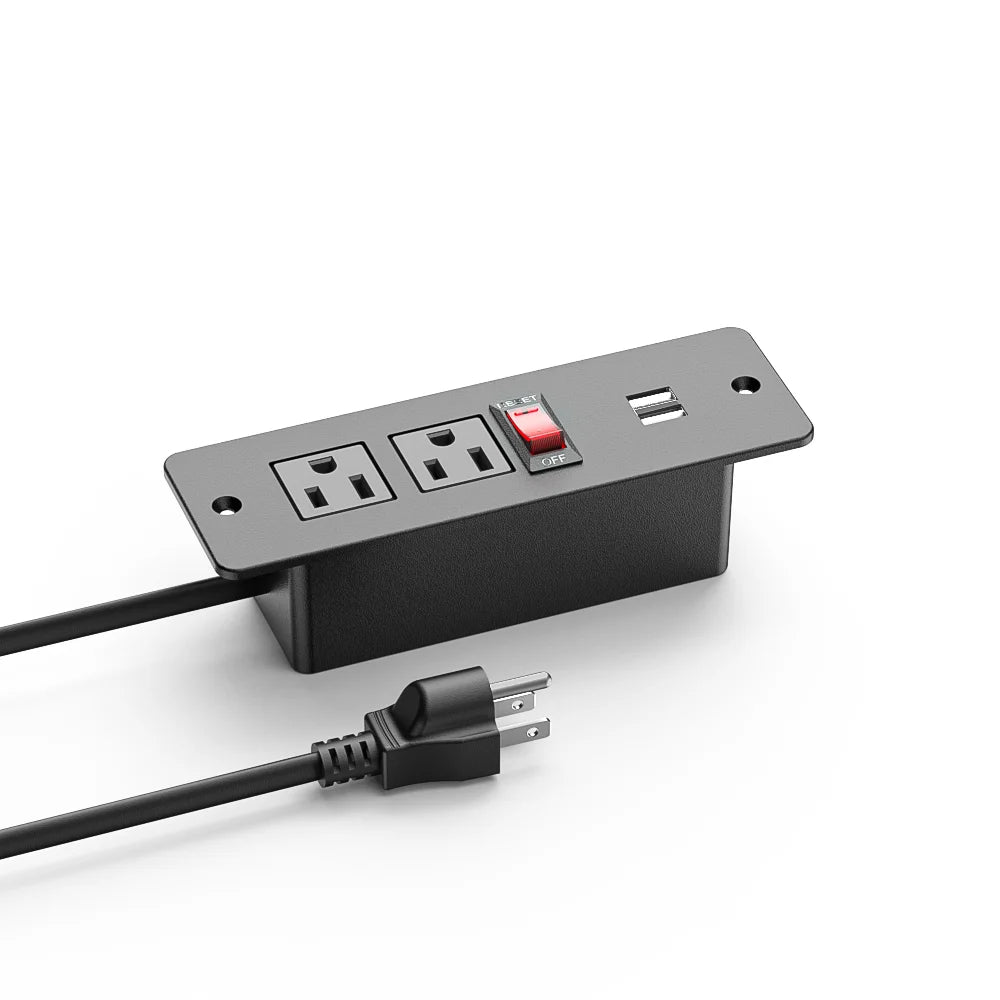 Recessed Power Strip Wall Mount Furniture Hidden Charging Station Desk Outlet Two USB a Power Socket for Office Industrial Home Tidesmit