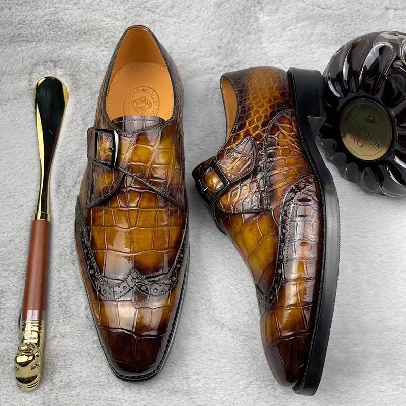 Hot-selling Handmade Formal Men's Shoes Customized Crocodile Leather Party Shoes for Men Monk Strap Luxury Dress Shoes Men