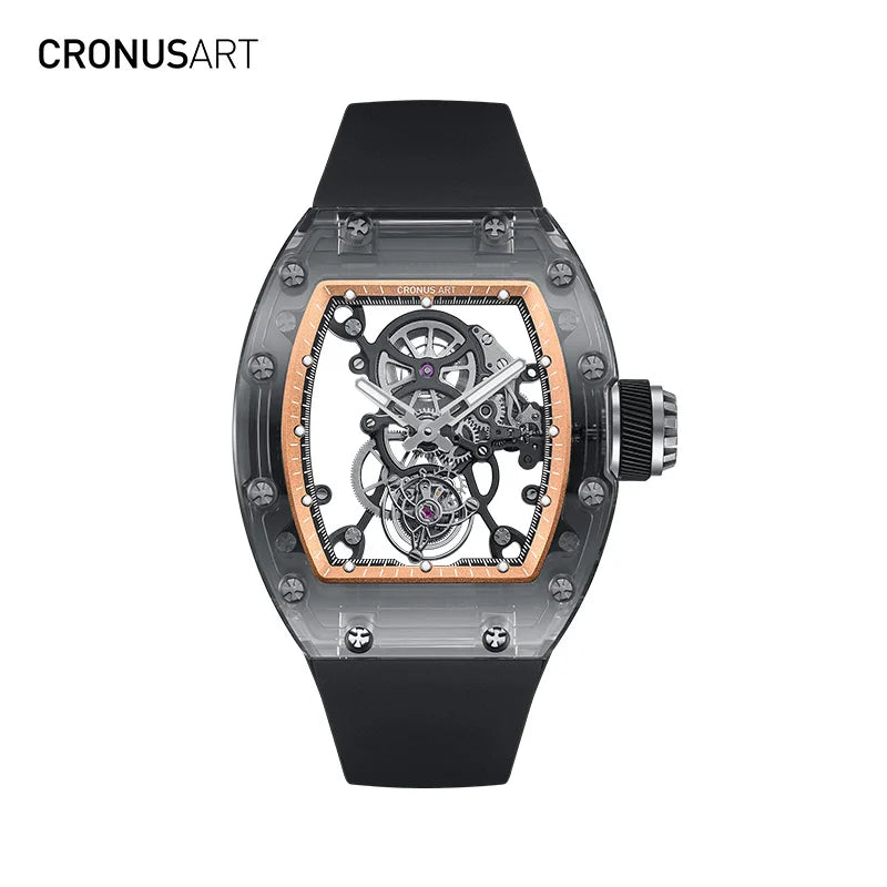 CRONUSART Luxury Fashion Tourbillon Watch Transparent Luxury Encased Sapphire 20mm Limited Edition Pointer Power Reserve