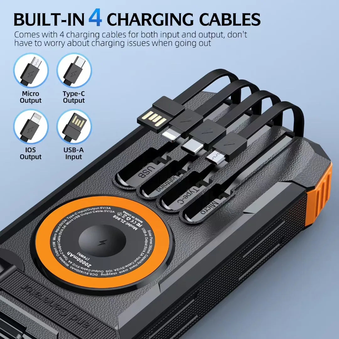 Built in Cable Compass Fast Charging PD22.5W Solar Battery Charger Camping Solar Power Bank 20000mah for Watch Tws Earphone Tidesmit