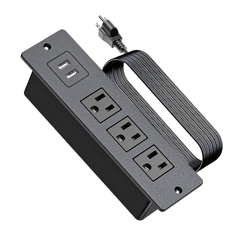 Recessed Power Strip Wall Mount Furniture Hidden Charging Station Desk Outlet Two USB a Power Socket for Office Industrial Home 2*USB-A+3*Socket US Tidesmit