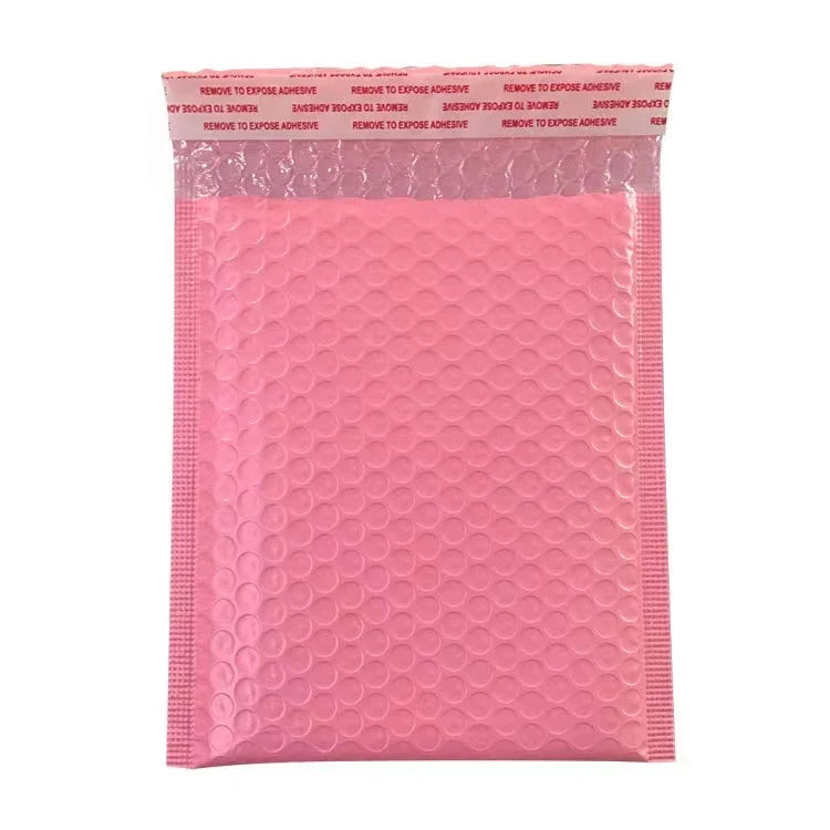 Pink padded bubble mailer envelope with bubble texture, opaque, tear-resistant