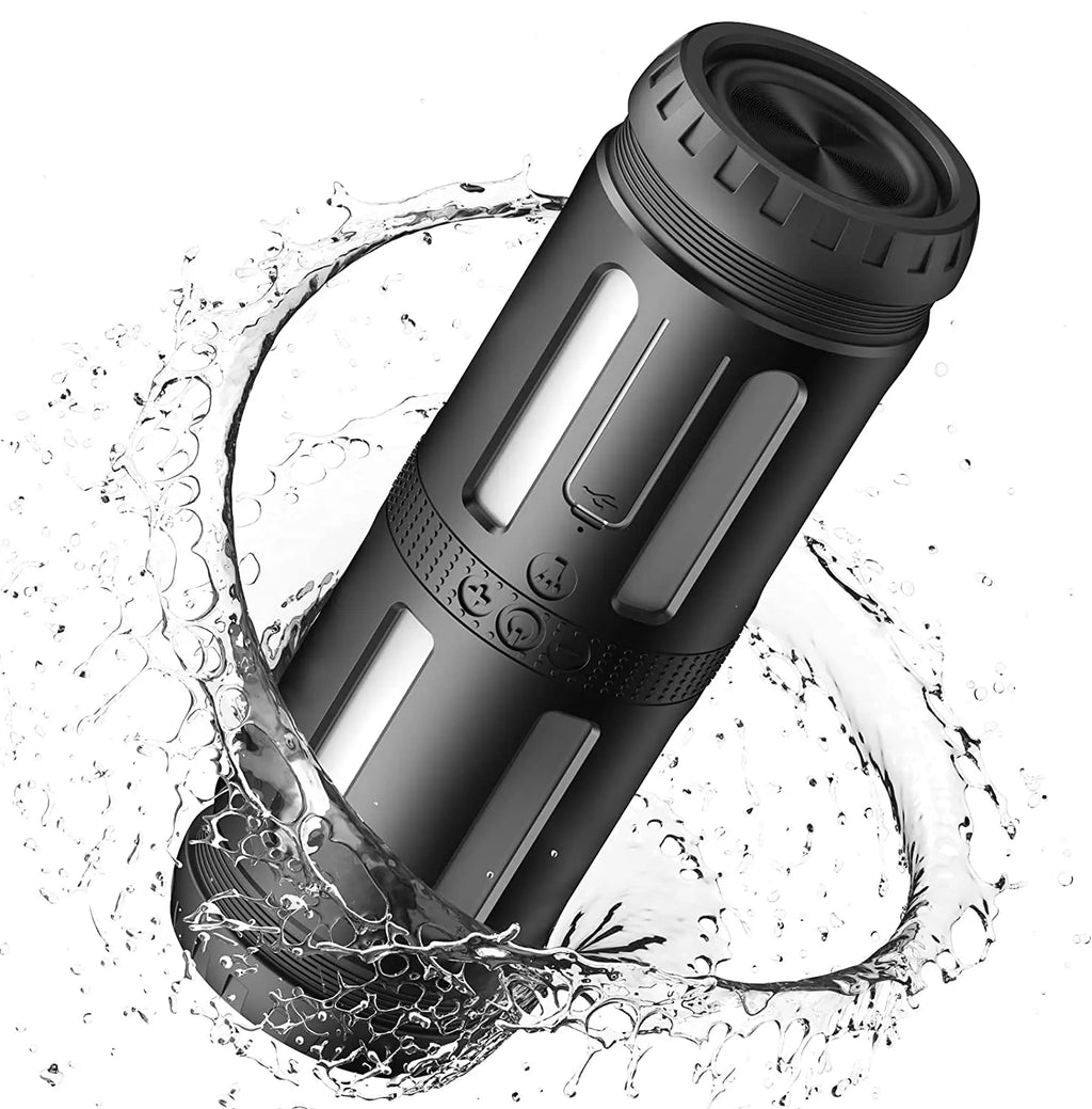 LS IPX5 Portable Blue Tooth Speaker Fm Radio Flashlight Speaker with Flashlight Table Lamp Wireless Speaker LED Light Camping- Black My Store