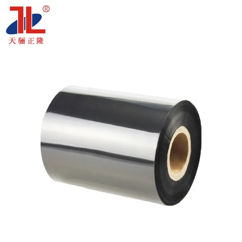 Black outer thermal transfer resin ribbon roll with visible center core