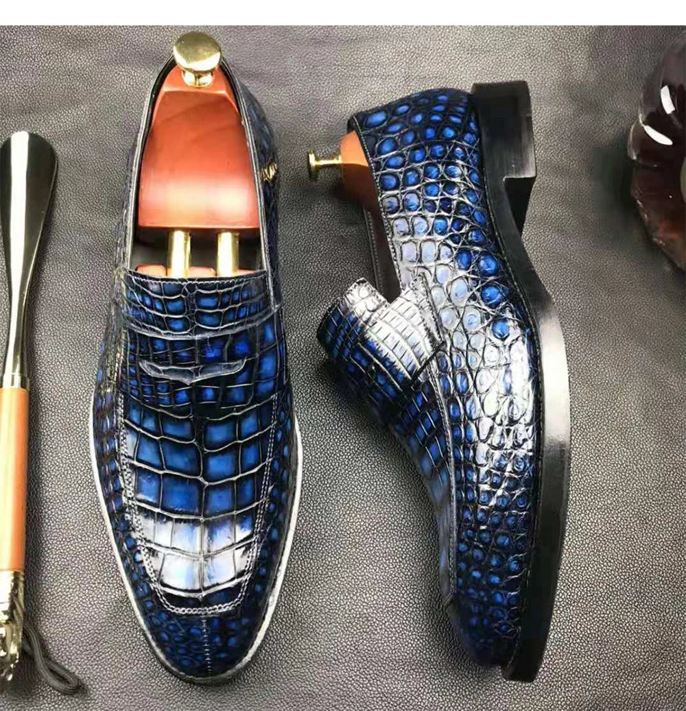 Goodyear Welted Trendy Crocodile Leather Shoes for Men Slip-on Loafers Business Career Occasion Footwear Men's Dress Shoes